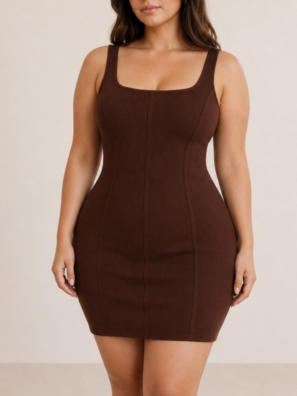 Aritzia Babaton Sculpt Knit Rich Mocha Brown Bodycon Seam Detail Mini Dress